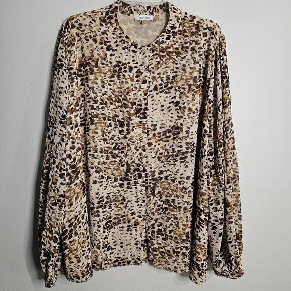 Calvin Klein Chiffon Long Sleeve Button Front Blouse Animal Print Lined Size 3X - Picture 1 of 15